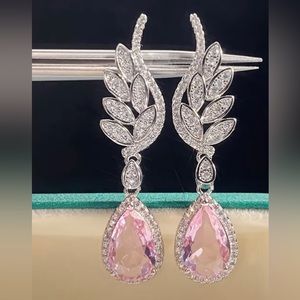 925 Silver Plated Pink Drop Earrings